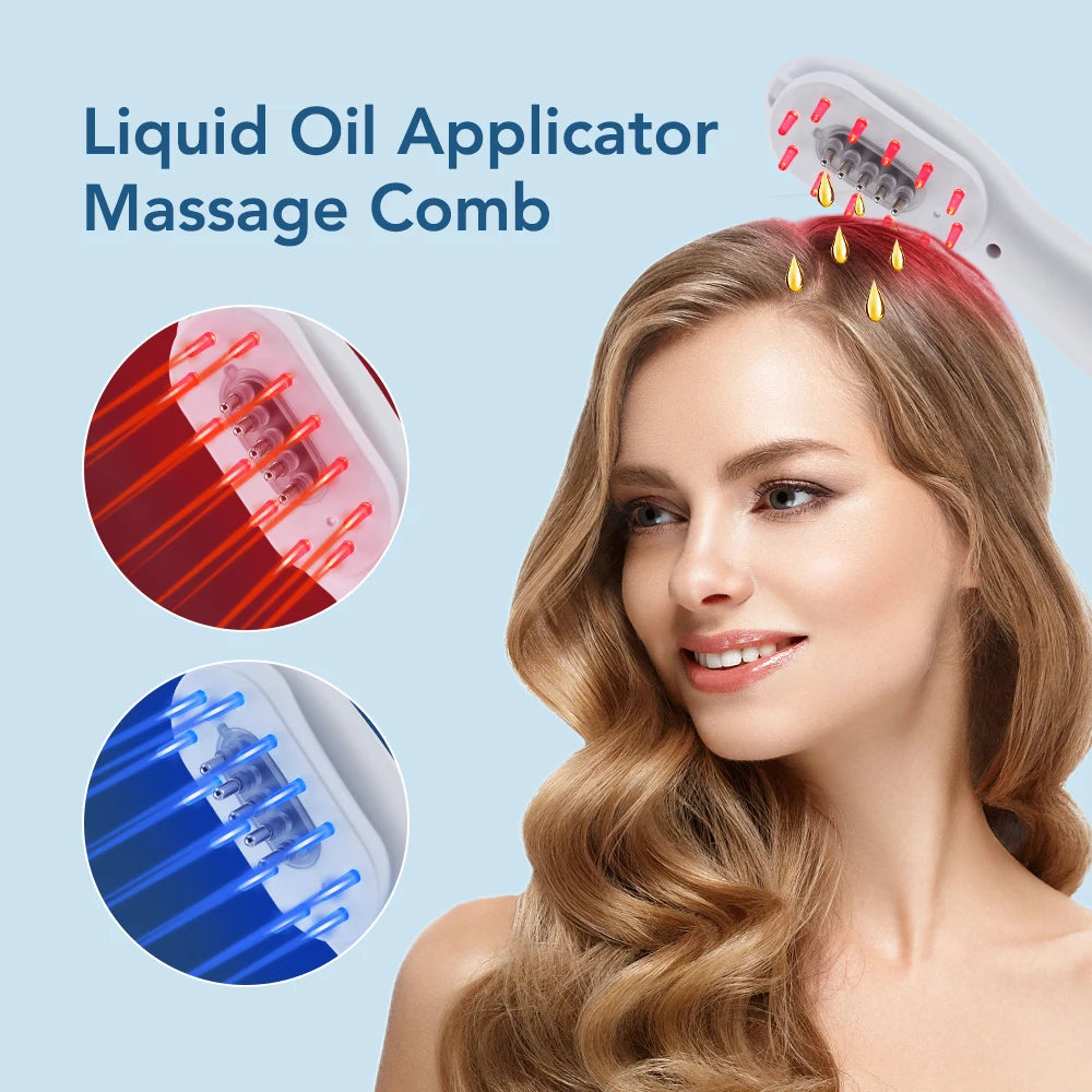 Electric Scalp Massage Comb Red Blue LED Light Therapy EMS Vibration Massage Brush Anti-Hair Loss Medicine Scalp Oil Applicator