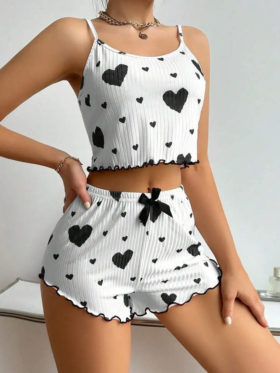 Women's Love Print Pyjama Set – Tank Top & Shorts (S-L)
