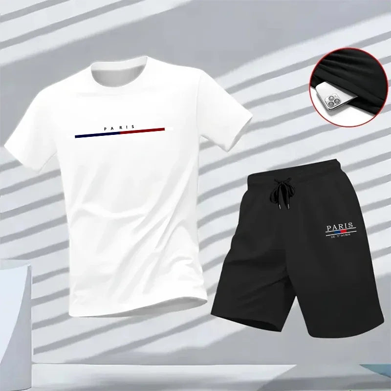 Men's Paris Outfit Tracksuit – T-Shirt & Sporty Shorts 2-Piece Set