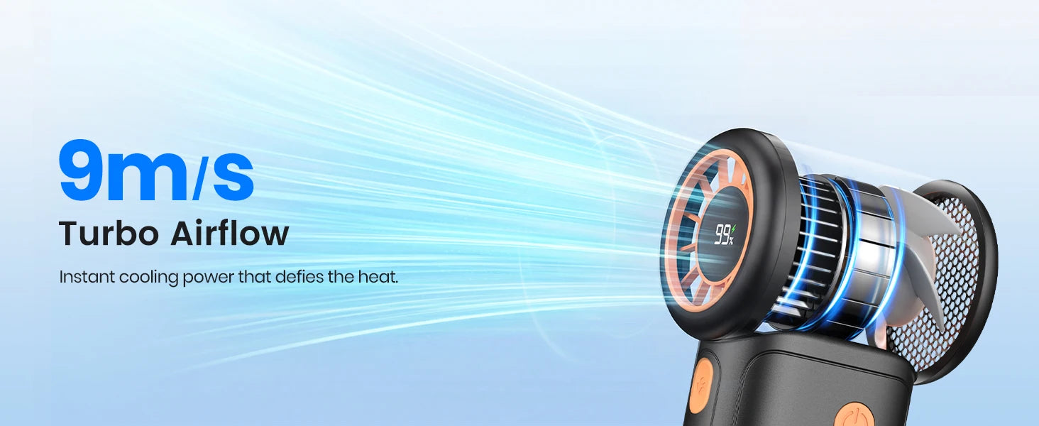 Warmco 10000mAh Turbo Portable Handheld Fan, [36H Long Runtime] USB Rechargeable Personal Travel Fan With 5 Speeds & LED Display for Travel Outdoor, Gift for Men and Women