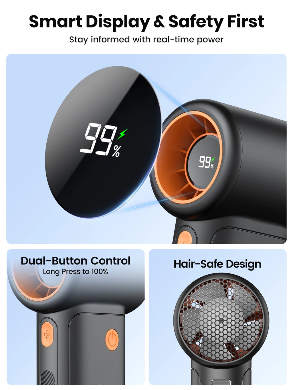 Warmco 10000mAh Turbo Portable Handheld Fan, [36H Long Runtime] USB Rechargeable Personal Travel Fan With 5 Speeds & LED Display for Travel Outdoor, Gift for Men and Women