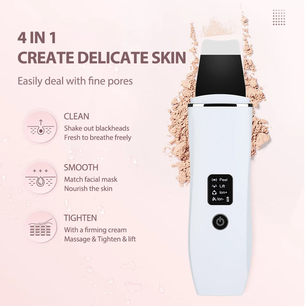 Ultrasonic Skin Scrubber Face Pore Cleaner Deep Cleansing Tool with 4 Modes Peeling Blackhead Remover for Facial Skincare