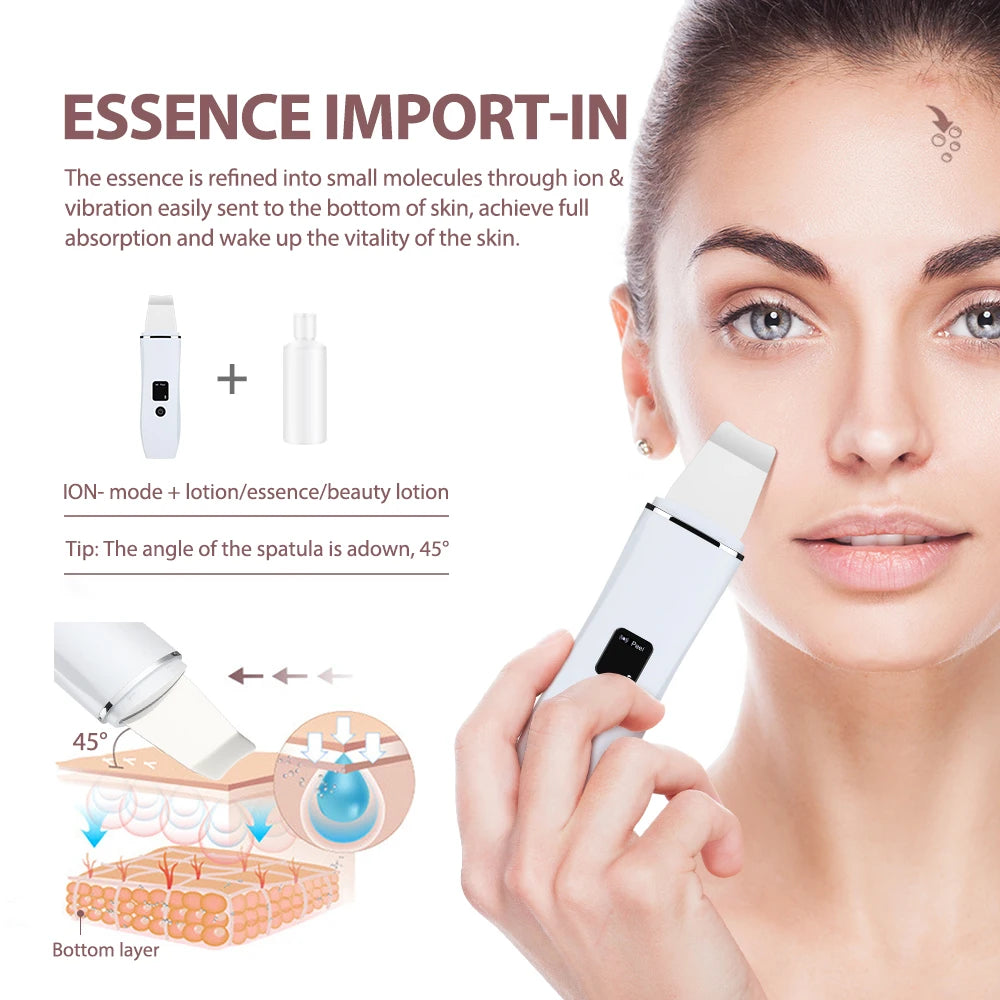Ultrasonic Skin Scrubber Face Pore Cleaner Deep Cleansing Tool with 4 Modes Peeling Blackhead Remover for Facial Skincare