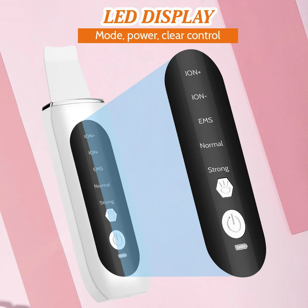 Ultrasonic Skin Scrubber Face Pore Cleaner Deep Cleansing Tool with 4 Modes Peeling Blackhead Remover for Facial Skincare