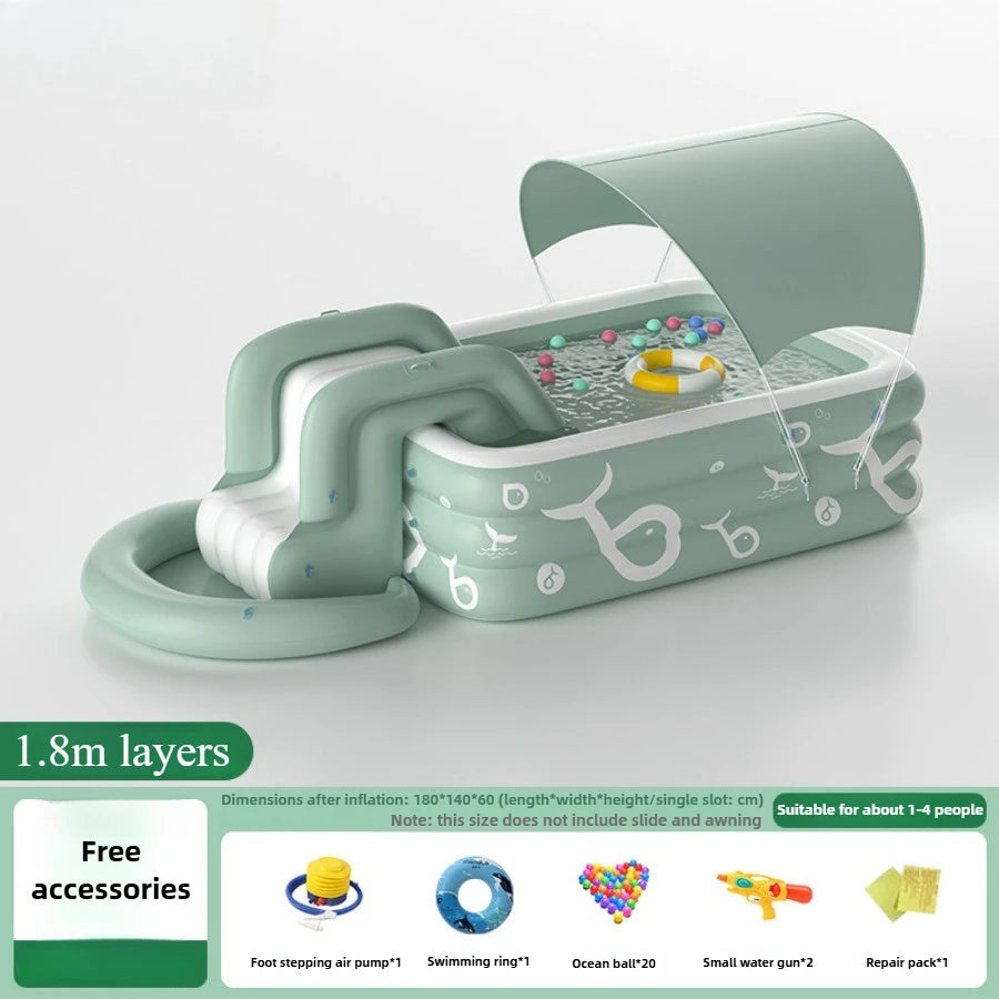 Oversized Family Inflatable Pool – Sunshade, Slide & Float Boat