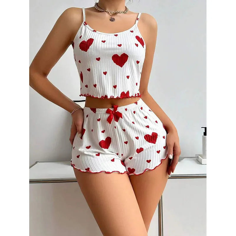 Women's Love Print Pyjama Set – Tank Top & Shorts (S-L)