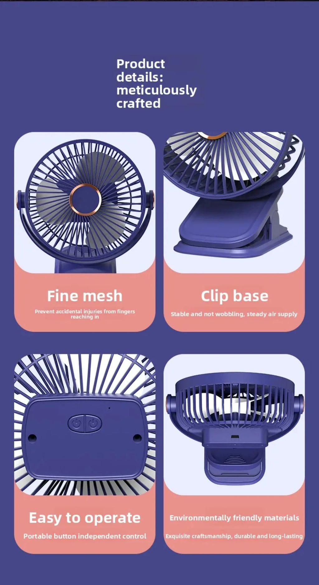 4 in 1 USB Rechargeable Fan with LED Night Light 5 Speed 720° Adjustable Low Noise Mini Desk Clip Fan For Home Office Camping