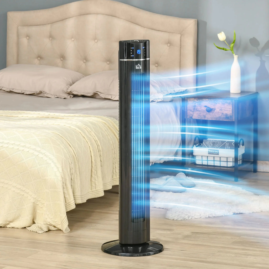 HOMCOM Tower Fan Anion Cooling Bedroom w/ Oscillating, Remote Controller, Black