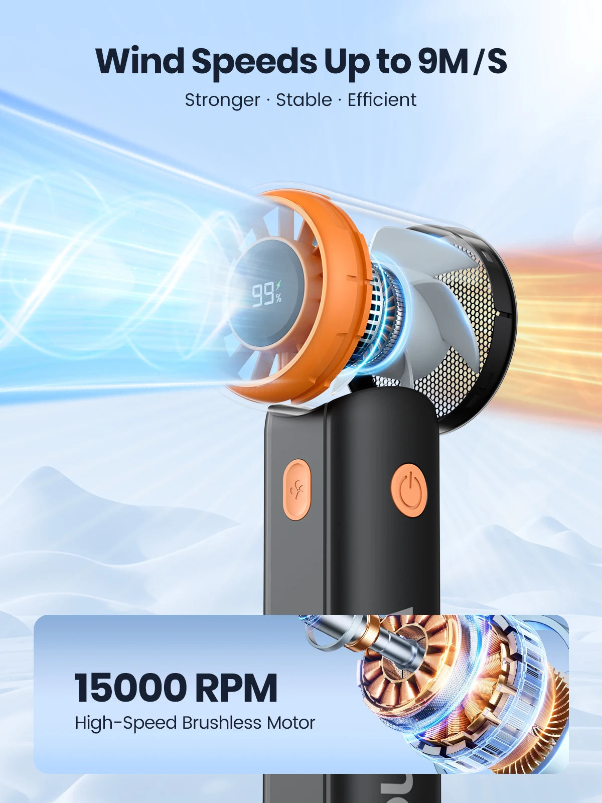 Warmco Portable Handheld Fan, 15000 RPM High Speed Personal Turbo Fan, 5000mAh Rechargeable Battery with LED Display, 5 Speeds Powerful Wind for Travel, Outdoor, Makeup