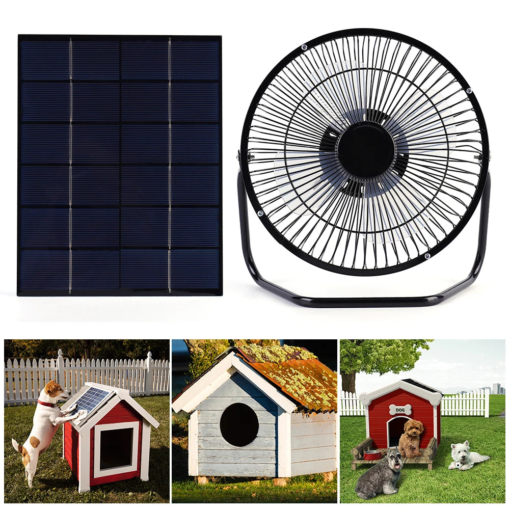 7W 6V Solar Panel with 8in USB Exhaust Fan Portable Solar Panel Powered Fan Multipurpose Air Extractor for Pet Dog Chicken House