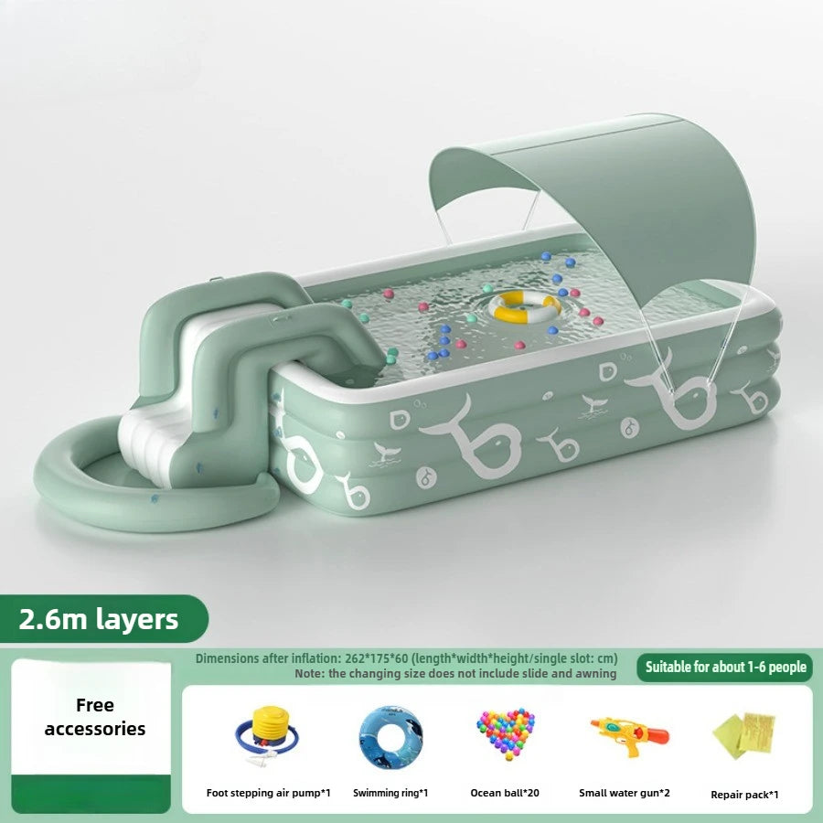 Oversized Family Inflatable Pool – Sunshade, Slide & Float Boat