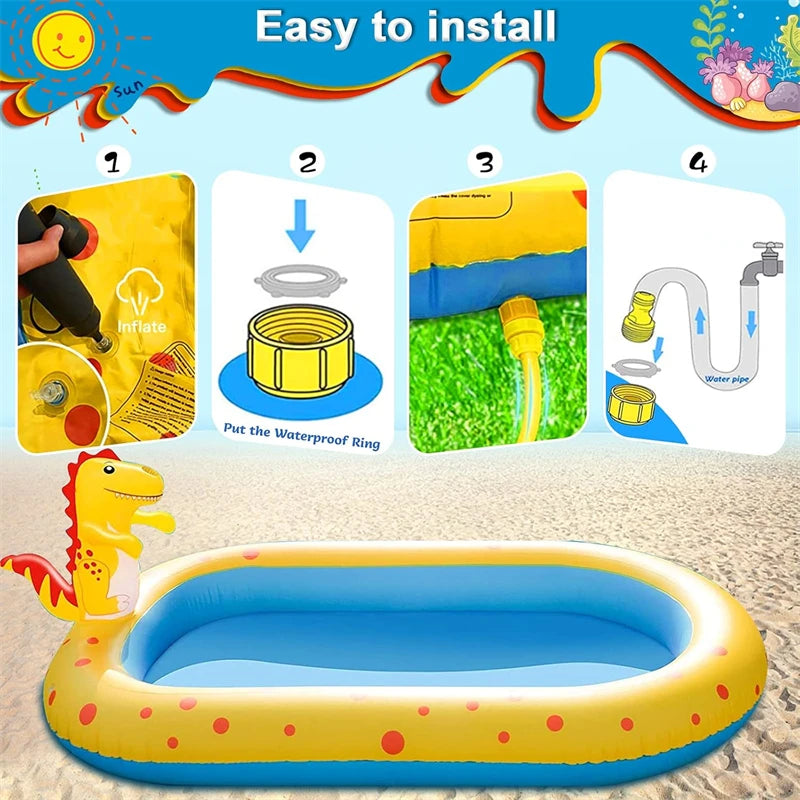 Dinosaur Sprinkler Splash Pool – 3-in-1 Kids Outdoor Water Toy