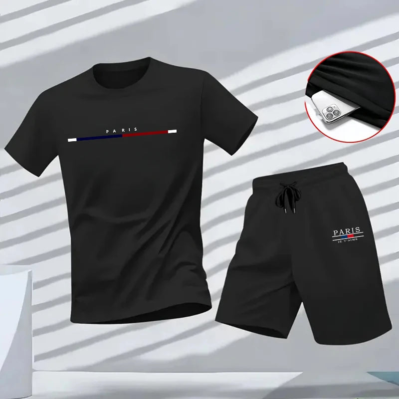 Men's Paris Outfit Tracksuit – T-Shirt & Sporty Shorts 2-Piece Set