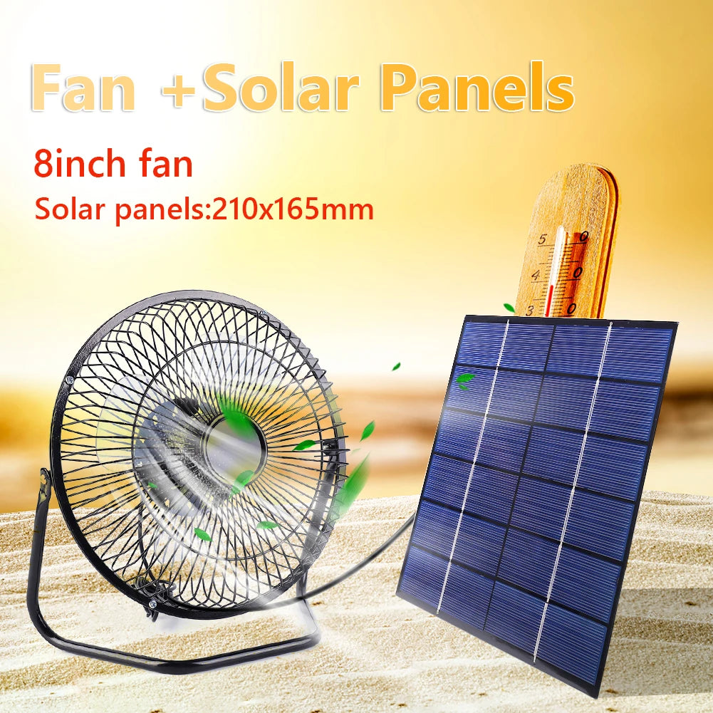 7W 6V Solar Panel with 8in USB Exhaust Fan Portable Solar Panel Powered Fan Multipurpose Air Extractor for Pet Dog Chicken House