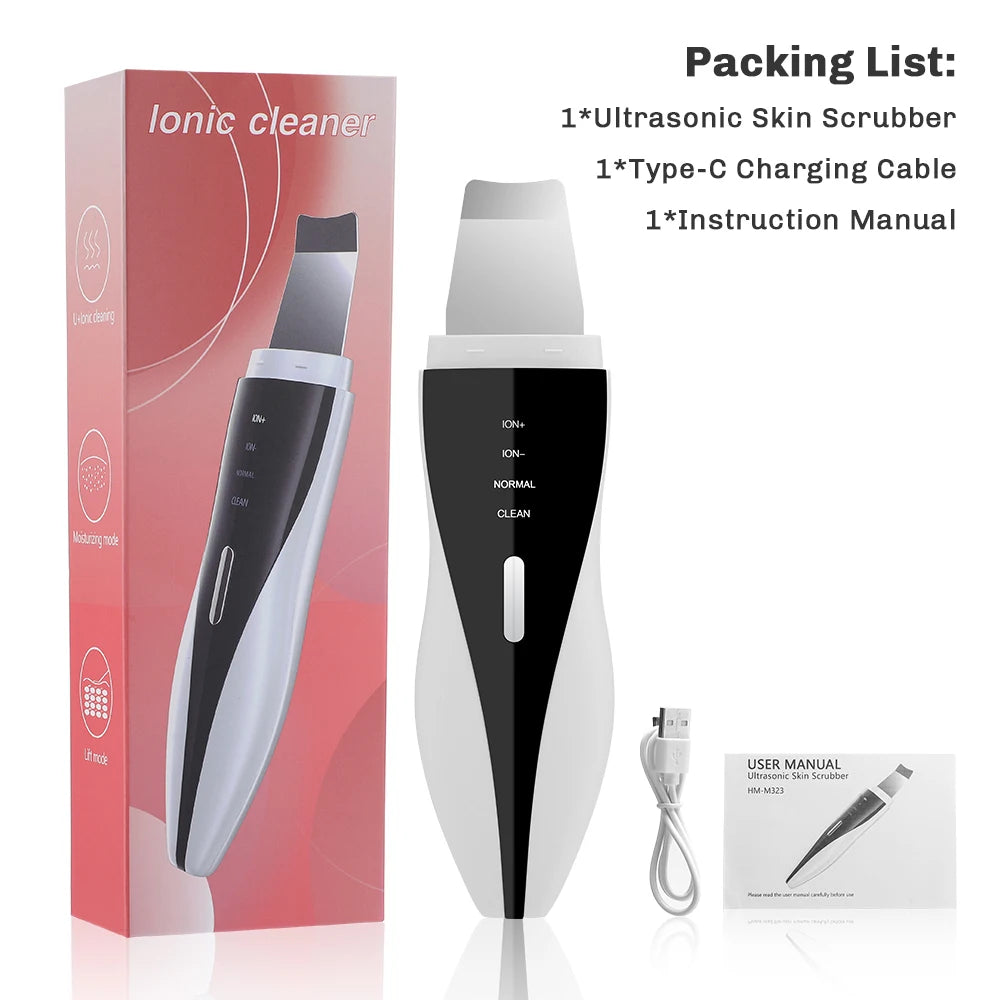 Ultrasonic Skin Scrubber Face Pore Cleaner Deep Cleansing Tool with 4 Modes Peeling Blackhead Remover for Facial Skincare