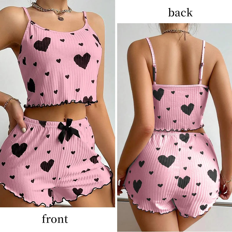 Women's Love Print Pyjama Set – Tank Top & Shorts (S-L)
