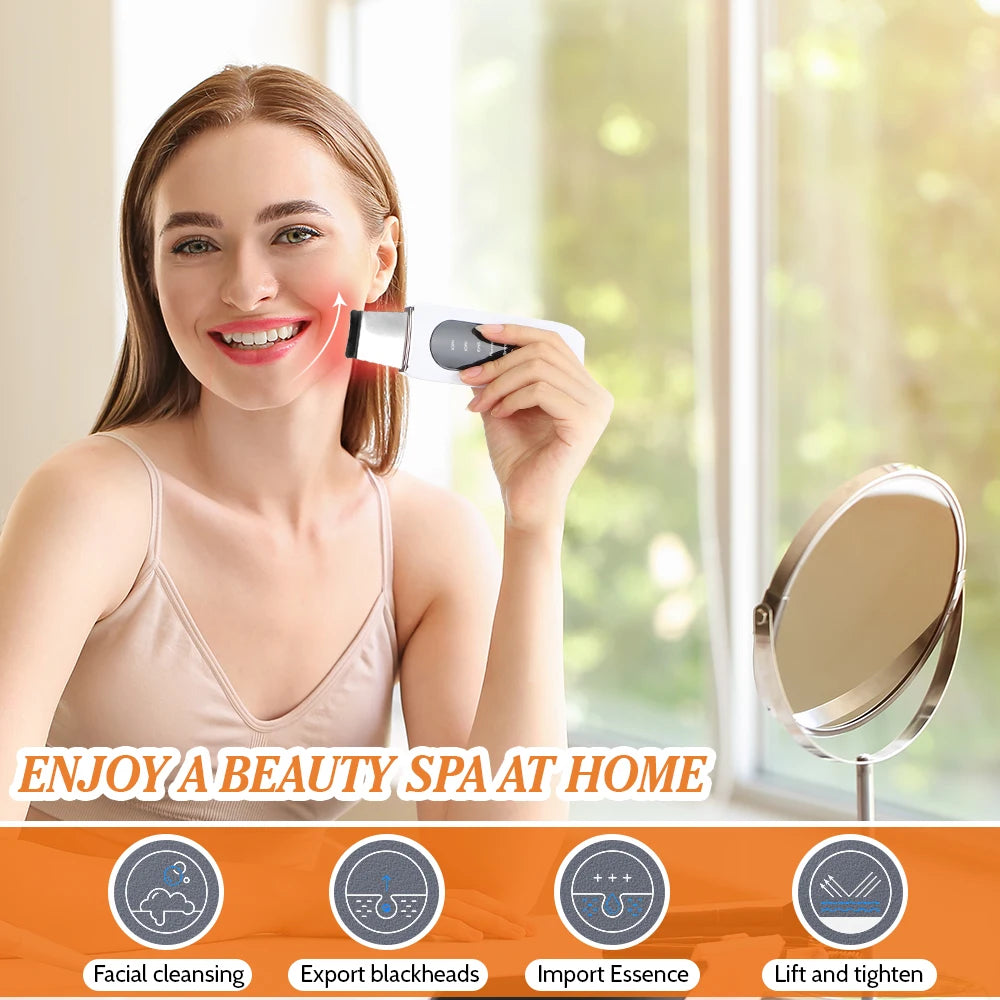 Ultrasonic Skin Scrubber Face Pore Cleaner Deep Cleansing Tool with 4 Modes Peeling Blackhead Remover for Facial Skincare
