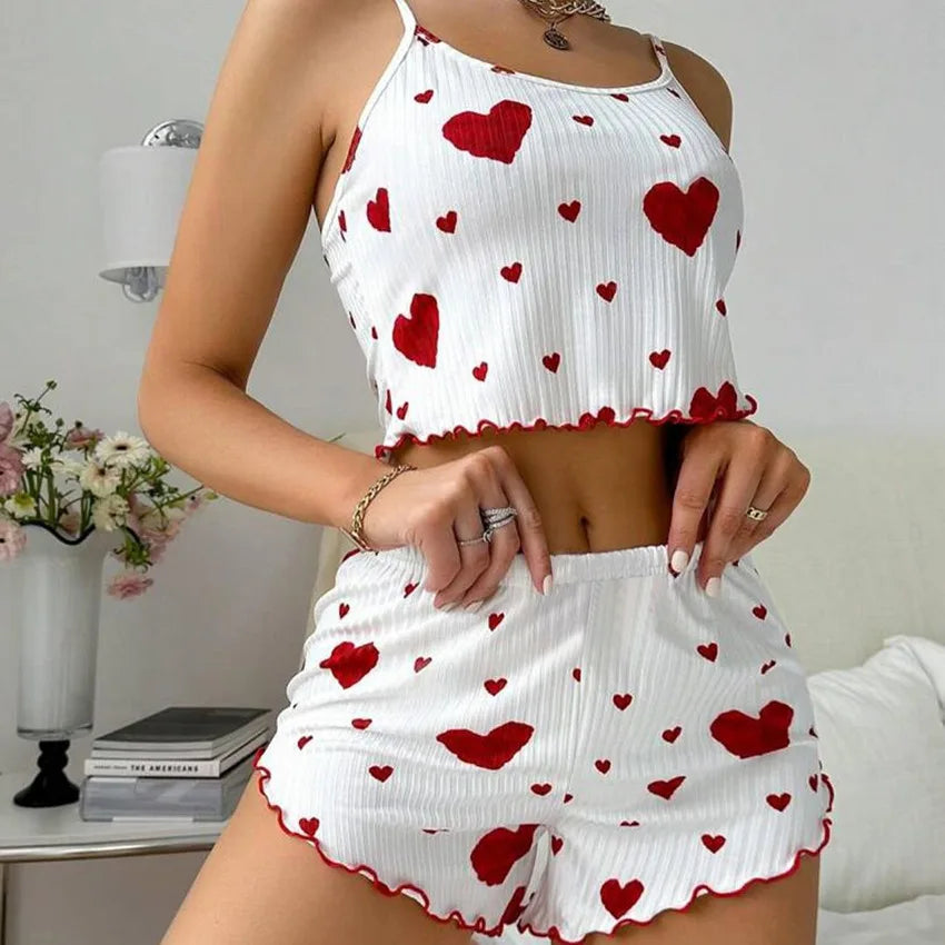 Women's Love Print Pyjama Set – Tank Top & Shorts (S-L)