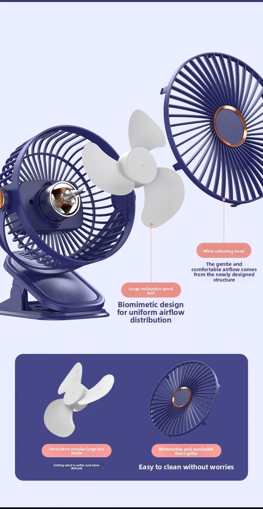 4 in 1 USB Rechargeable Fan with LED Night Light 5 Speed 720° Adjustable Low Noise Mini Desk Clip Fan For Home Office Camping
