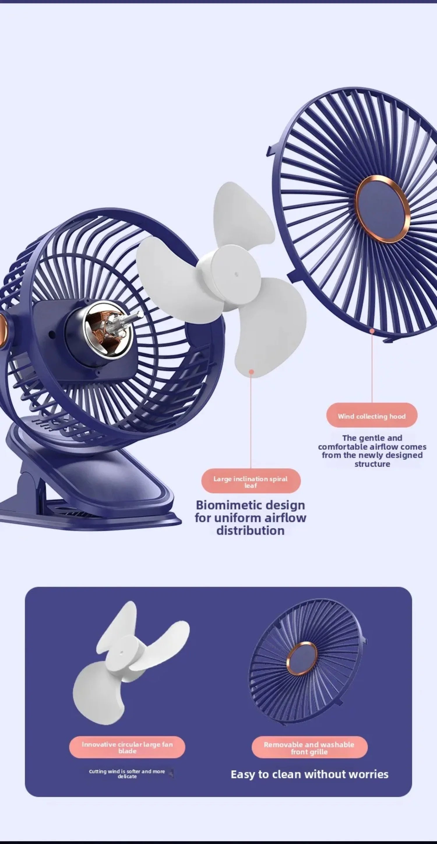 4 in 1 USB Rechargeable Fan with LED Night Light 5 Speed 720° Adjustable Low Noise Mini Desk Clip Fan For Home Office Camping