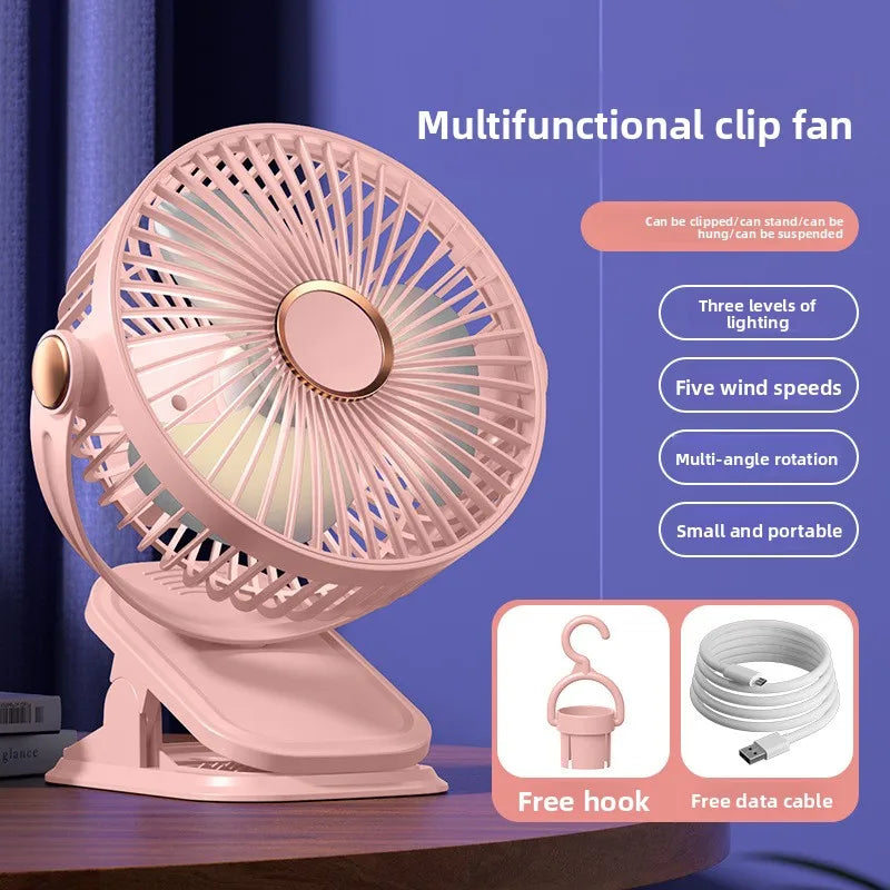 4 in 1 USB Rechargeable Fan with LED Night Light 5 Speed 720° Adjustable Low Noise Mini Desk Clip Fan For Home Office Camping