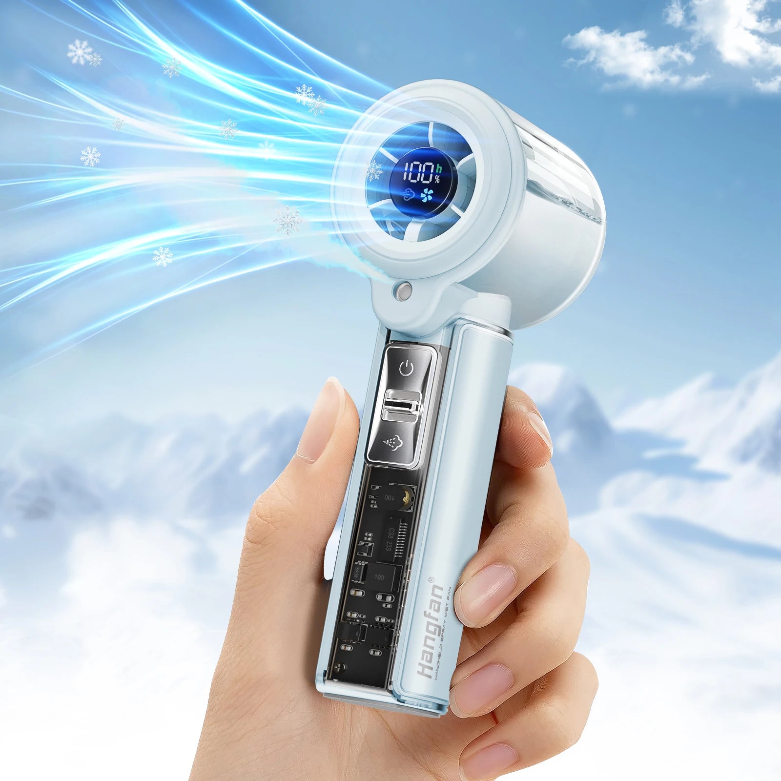 Hangfan portable spray handheld fan [19H maximum cooling time], 3000mAh USB rechargeable spray fan, 100 gear adjustable, mini fa