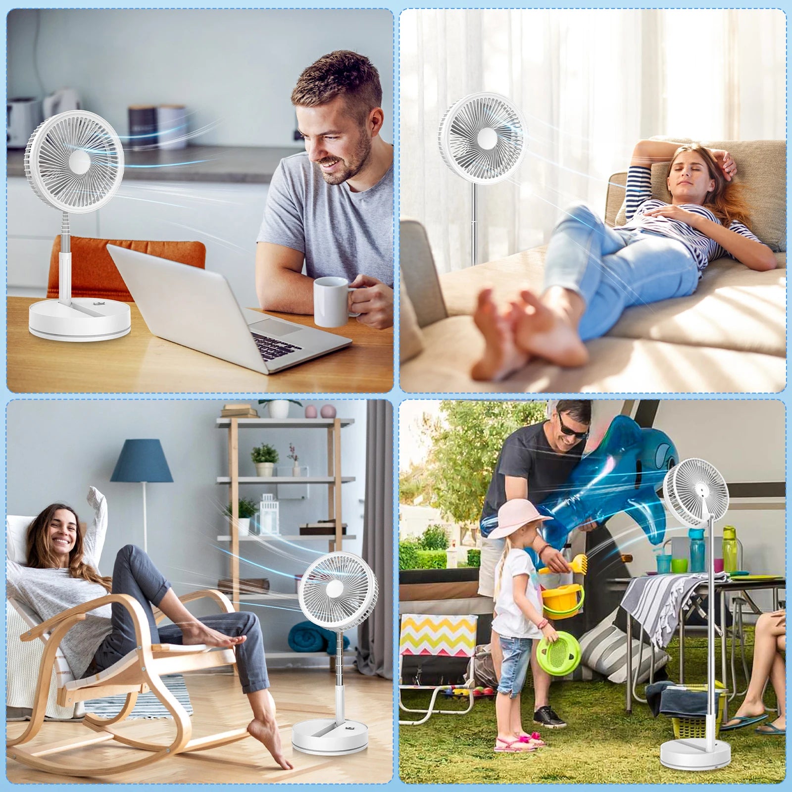 9″ Foldable Telescopic Small Fan USB Rechargeable 7200mAh Battery Operated Fan 4-Speed Adjustable Table Fan With Remote Control