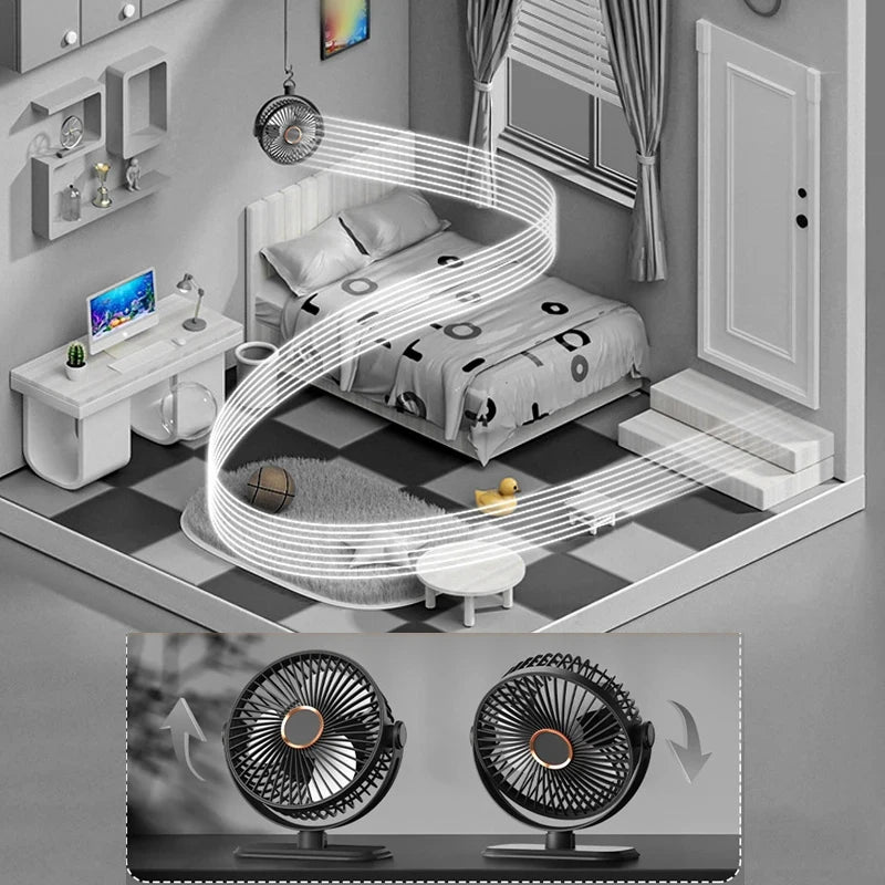 4 in 1 USB Rechargeable Fan with LED Night Light 5 Speed 720° Adjustable Low Noise Mini Desk Clip Fan For Home Office Camping