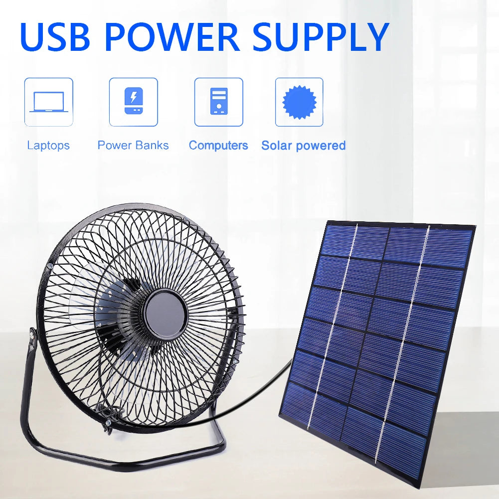 7W 6V Solar Panel with 8in USB Exhaust Fan Portable Solar Panel Powered Fan Multipurpose Air Extractor for Pet Dog Chicken House