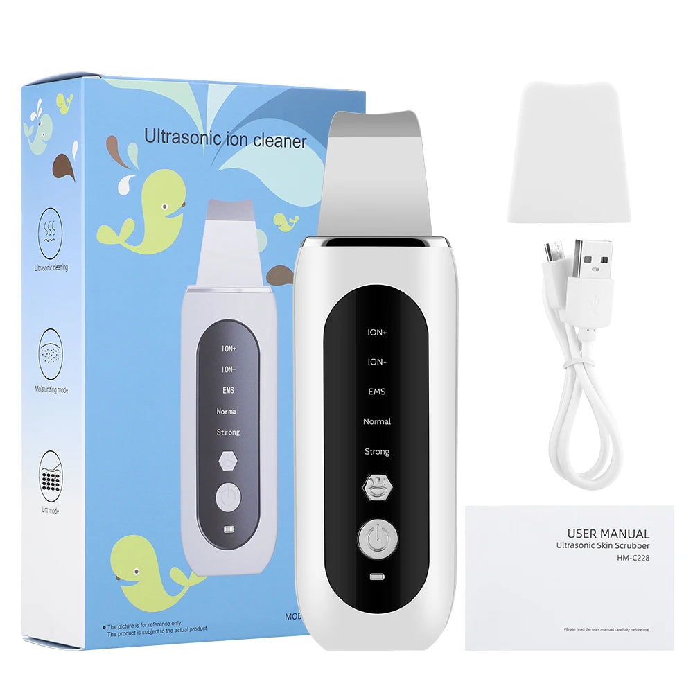 Ultrasonic Skin Scrubber Face Pore Cleaner Deep Cleansing Tool with 4 Modes Peeling Blackhead Remover for Facial Skincare