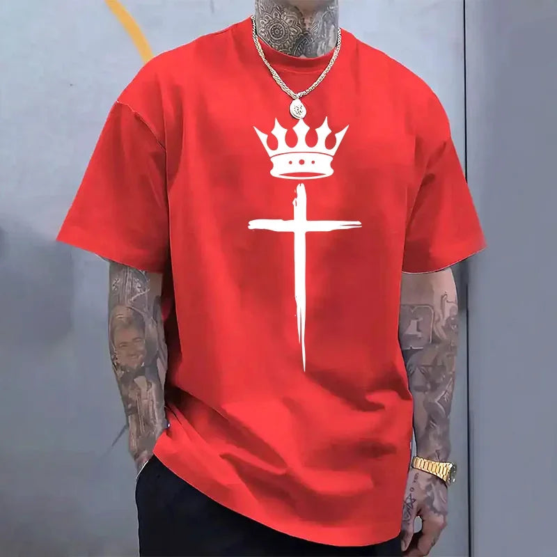 Men's Cross Crown Print 100% Cotton T-Shirt – Cool Casual Tee