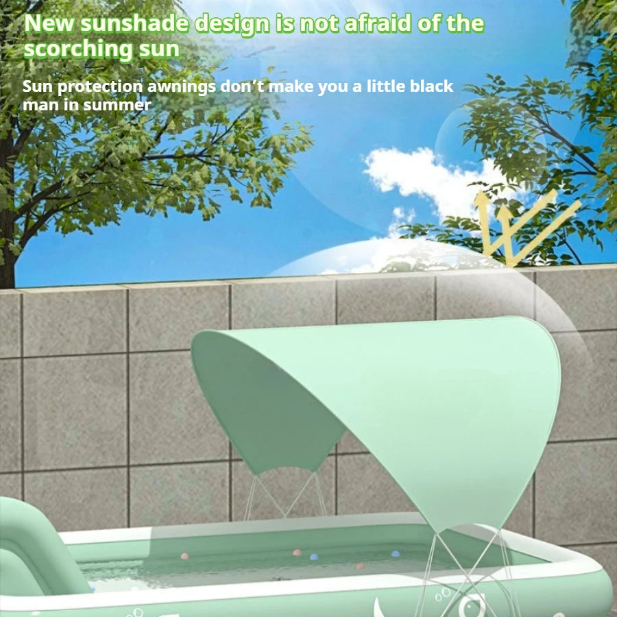 Oversized Family Inflatable Pool – Sunshade, Slide & Float Boat