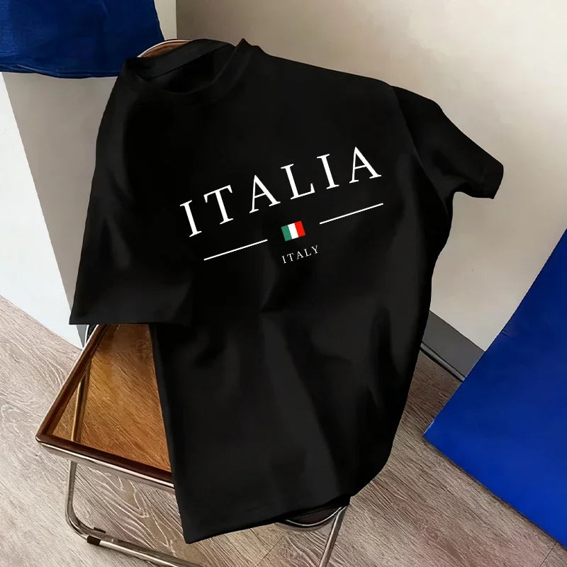 Men's Italy Print Oversized Cotton Tee – 8 Styles