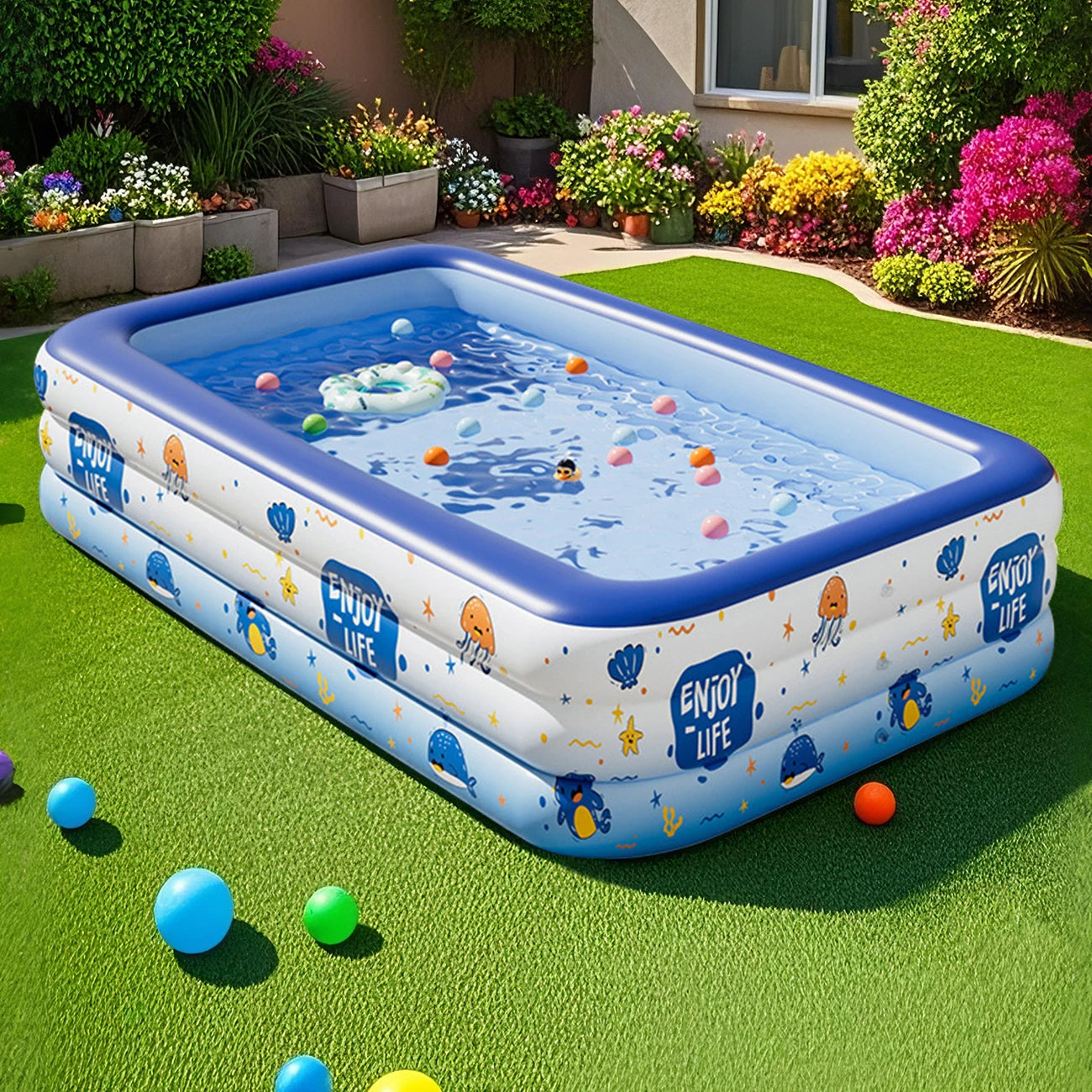 Large Inflatable Swimming Pool – Vibrant Colour Backyard Family Pool