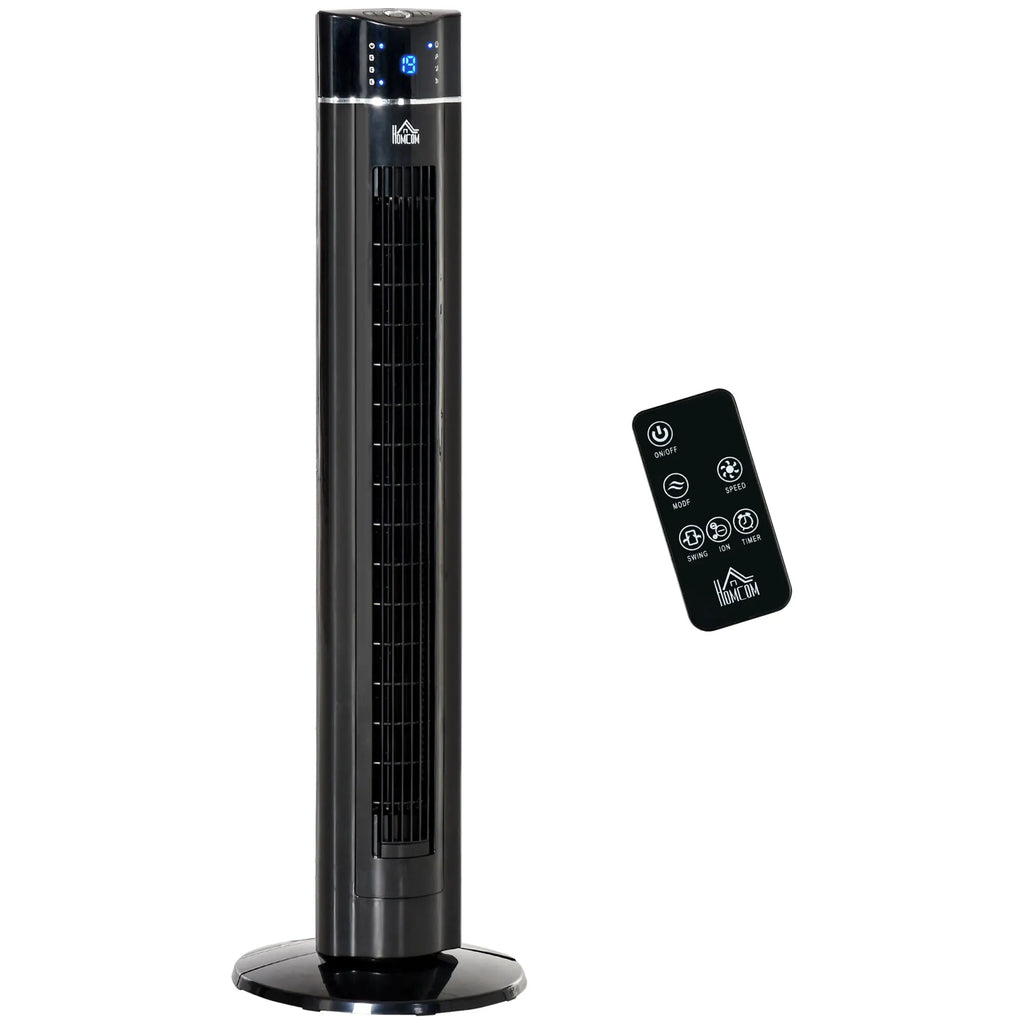 HOMCOM Tower Fan Anion Cooling Bedroom w/ Oscillating, Remote Controller, Black