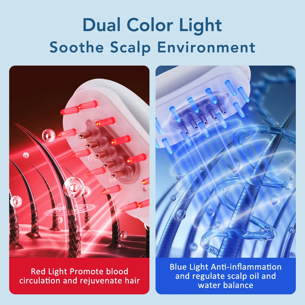 Electric Scalp Massage Comb Red Blue LED Light Therapy EMS Vibration Massage Brush Anti-Hair Loss Medicine Scalp Oil Applicator