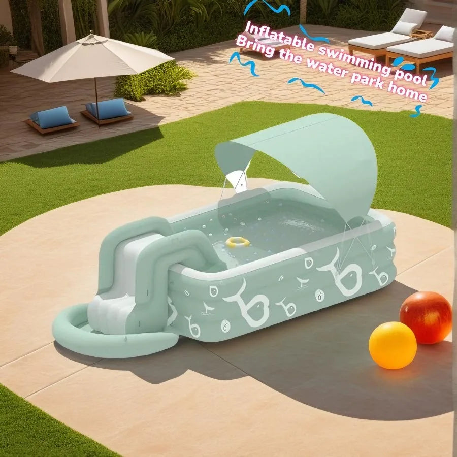 Oversized Family Inflatable Pool – Sunshade, Slide & Float Boat