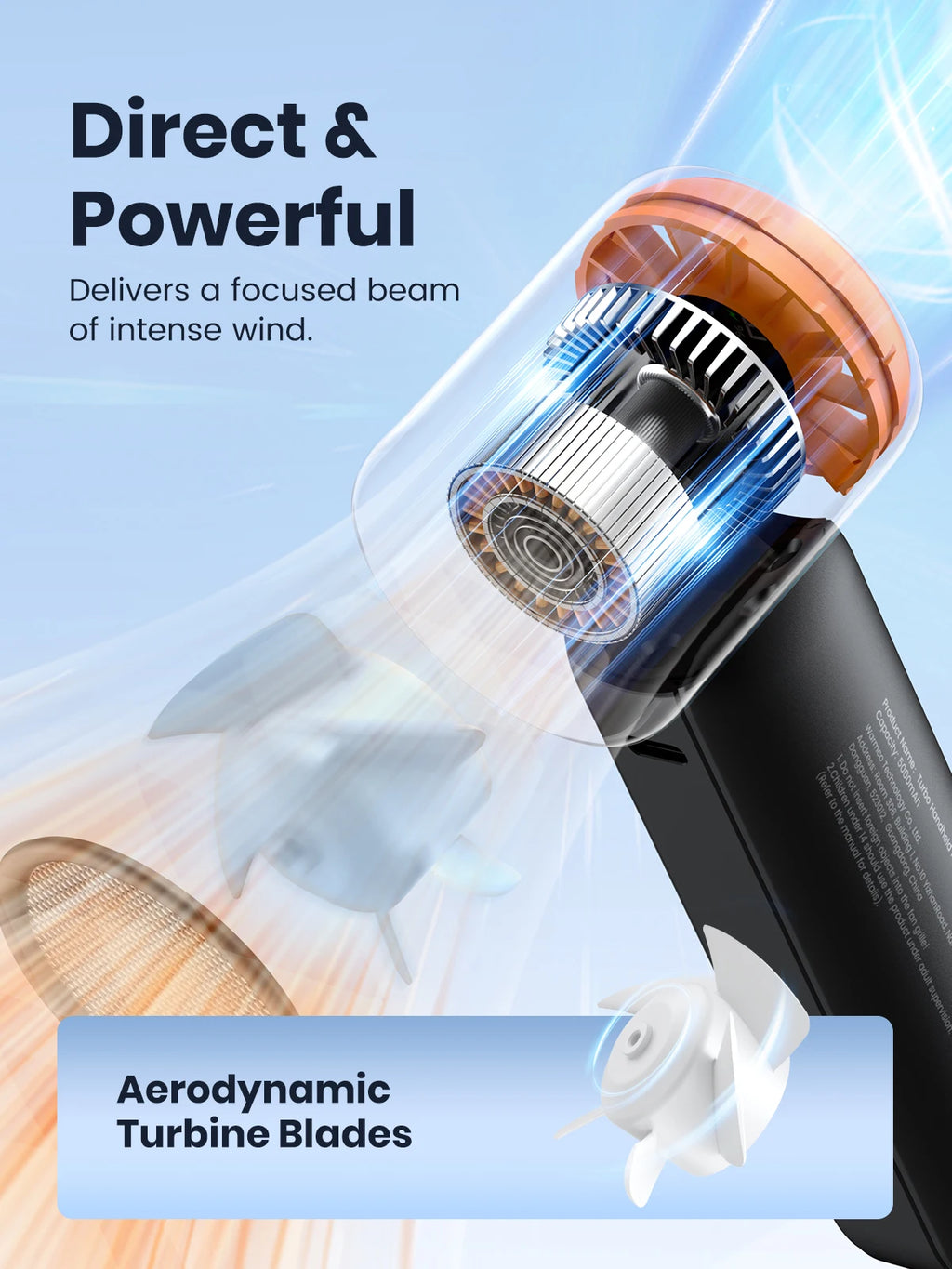 Warmco Portable Handheld Fan, 15000 RPM High Speed Personal Turbo Fan, 5000mAh Rechargeable Battery with LED Display, 5 Speeds Powerful Wind for Travel, Outdoor, Makeup