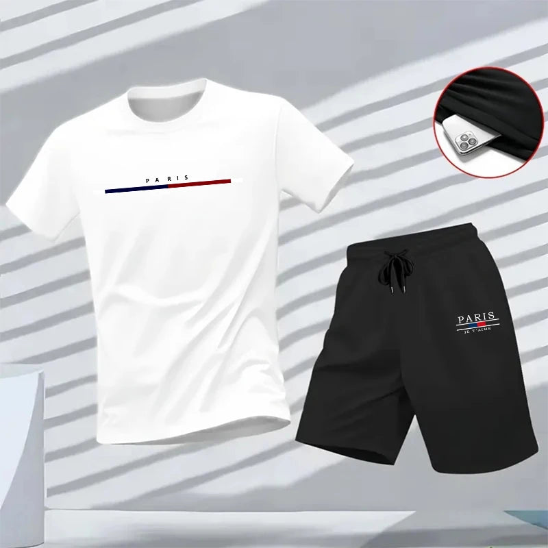 Men's Paris Outfit Tracksuit – T-Shirt & Sporty Shorts 2-Piece Set