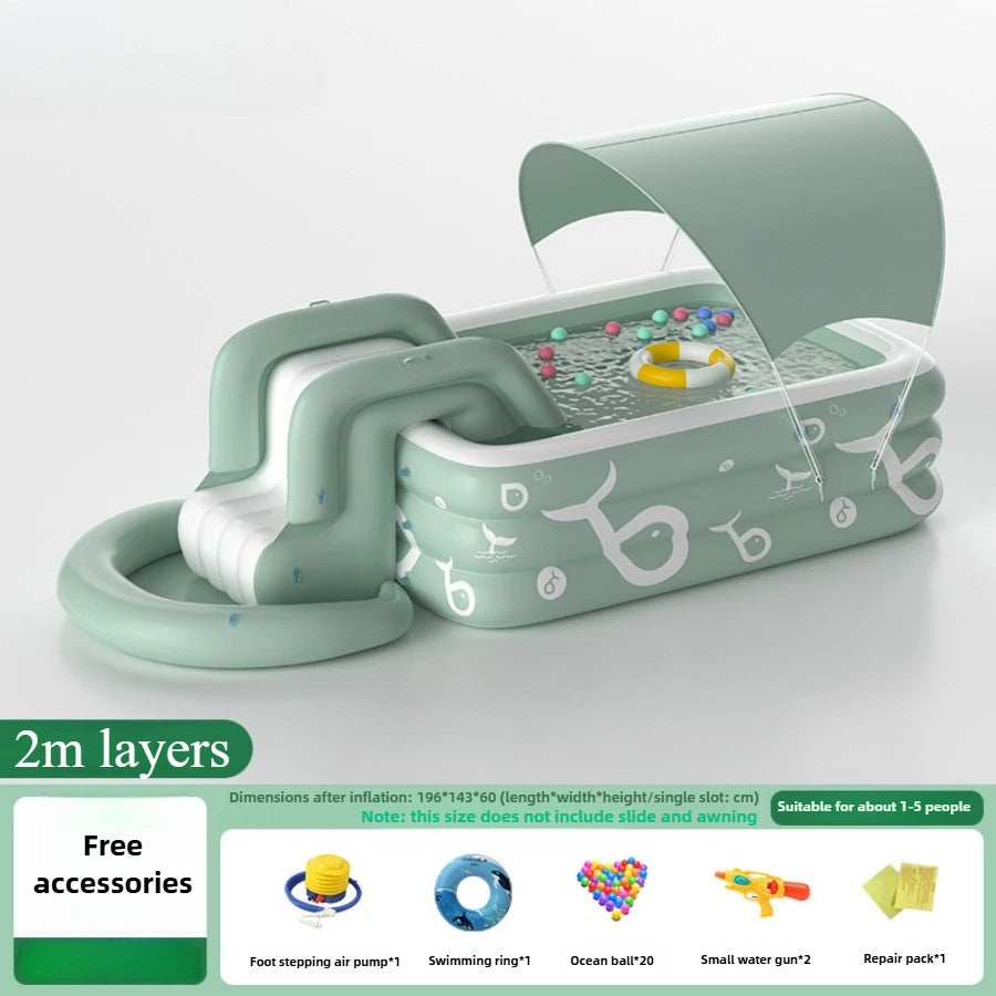 Oversized Family Inflatable Pool – Sunshade, Slide & Float Boat