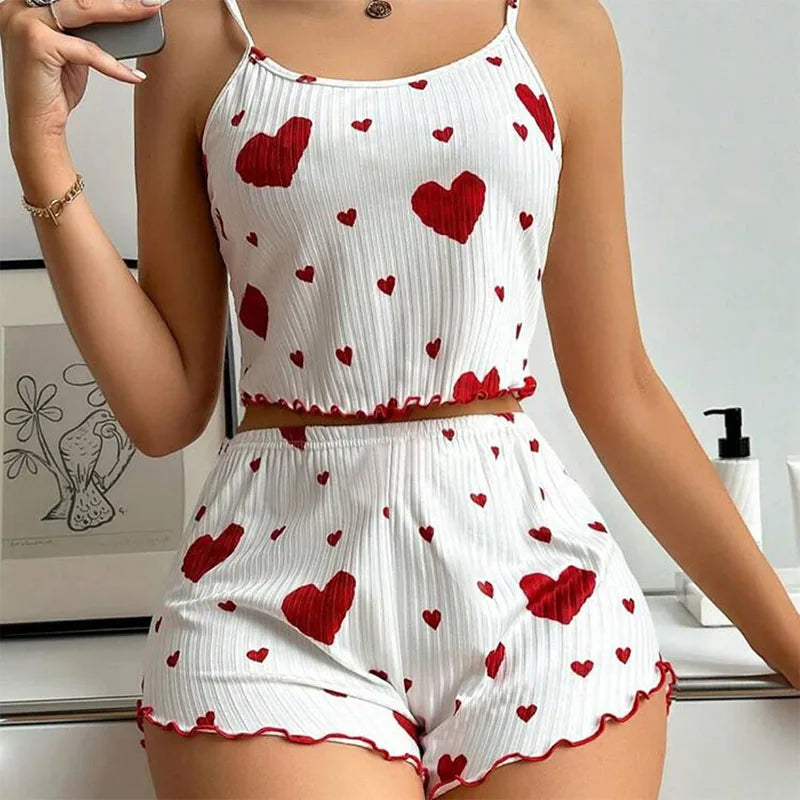 Women's Love Print Pyjama Set – Tank Top & Shorts (S-L)