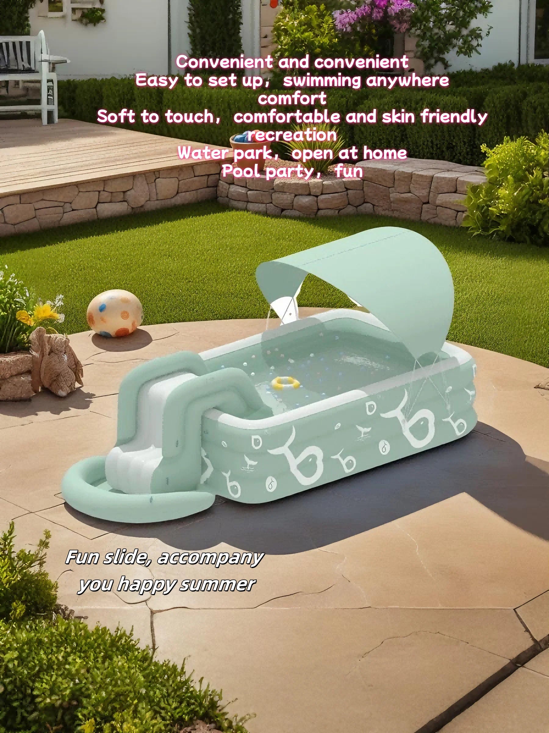 Oversized Family Inflatable Pool – Sunshade, Slide & Float Boat