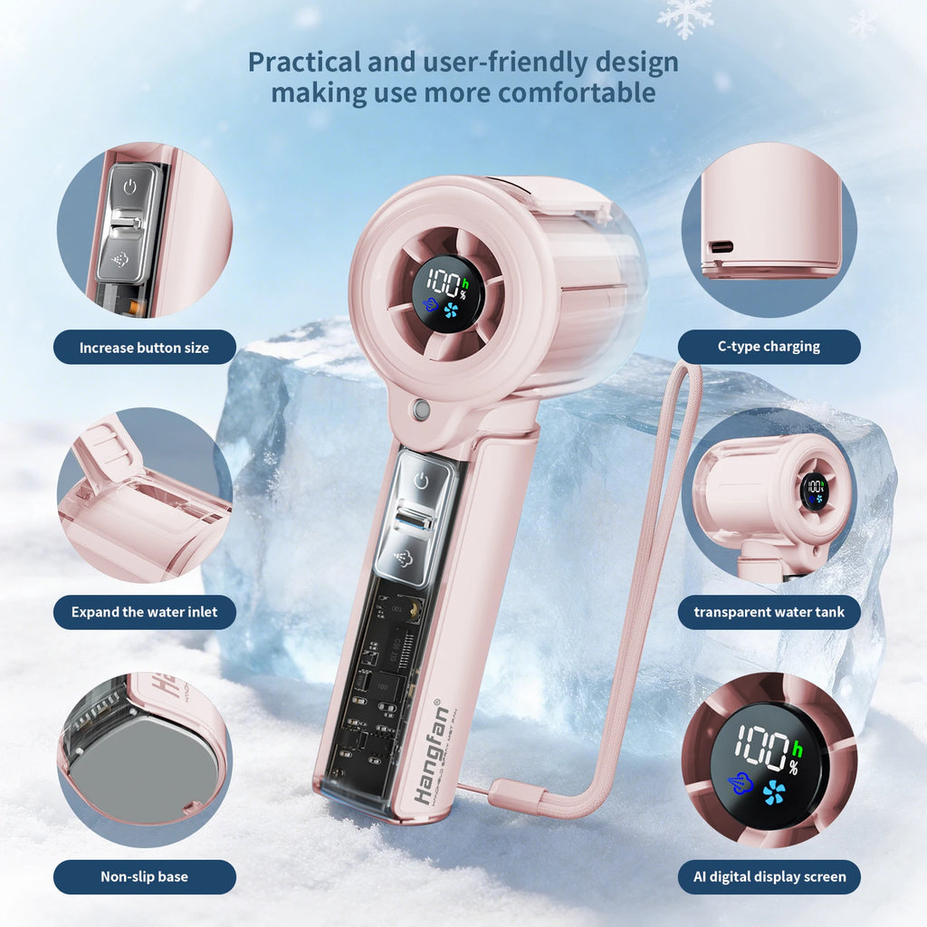 Hangfan portable spray handheld fan [19H maximum cooling time], 3000mAh USB rechargeable spray fan, 100 gear adjustable, mini fa