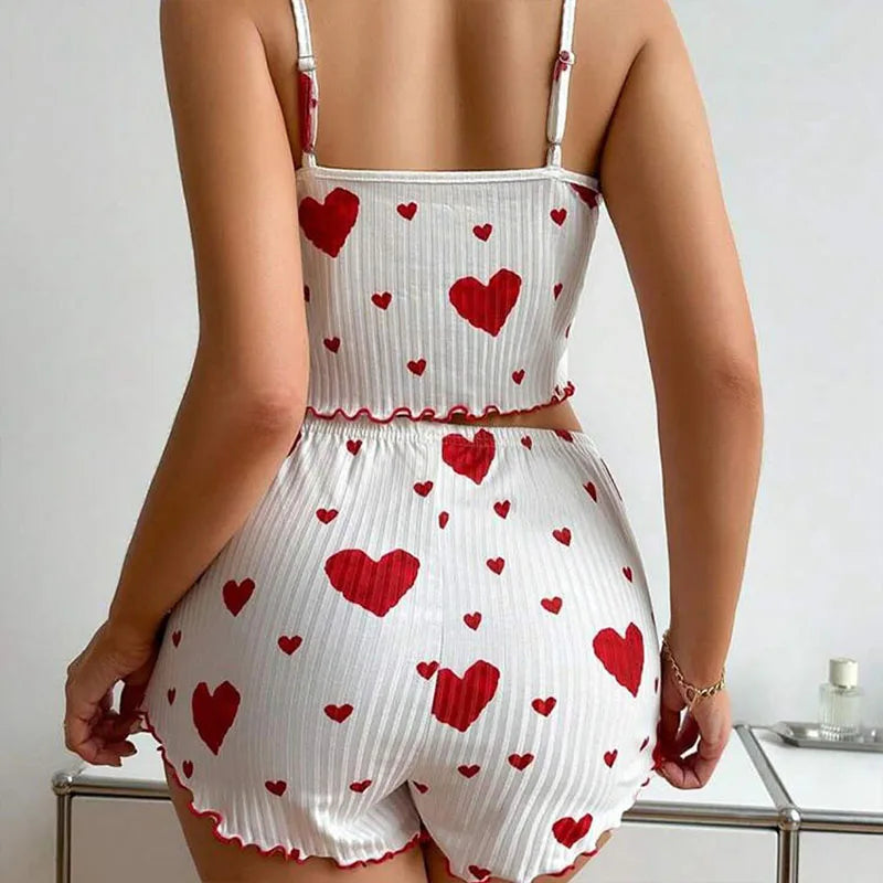 Women's Love Print Pyjama Set – Tank Top & Shorts (S-L)