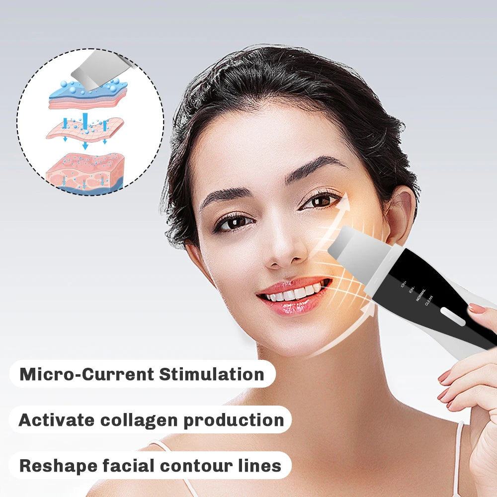 Ultrasonic Skin Scrubber Face Pore Cleaner Deep Cleansing Tool with 4 Modes Peeling Blackhead Remover for Facial Skincare