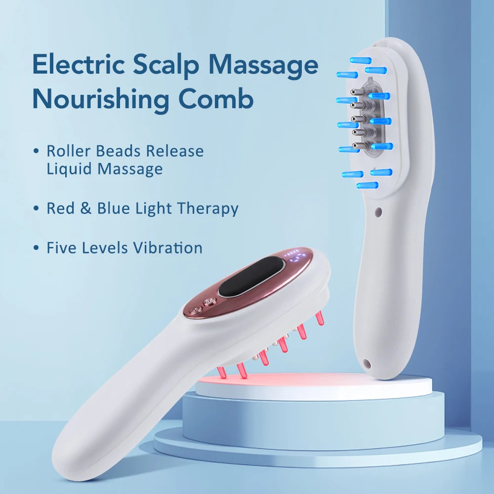 Electric Scalp Massage Comb Red Blue LED Light Therapy EMS Vibration Massage Brush Anti-Hair Loss Medicine Scalp Oil Applicator
