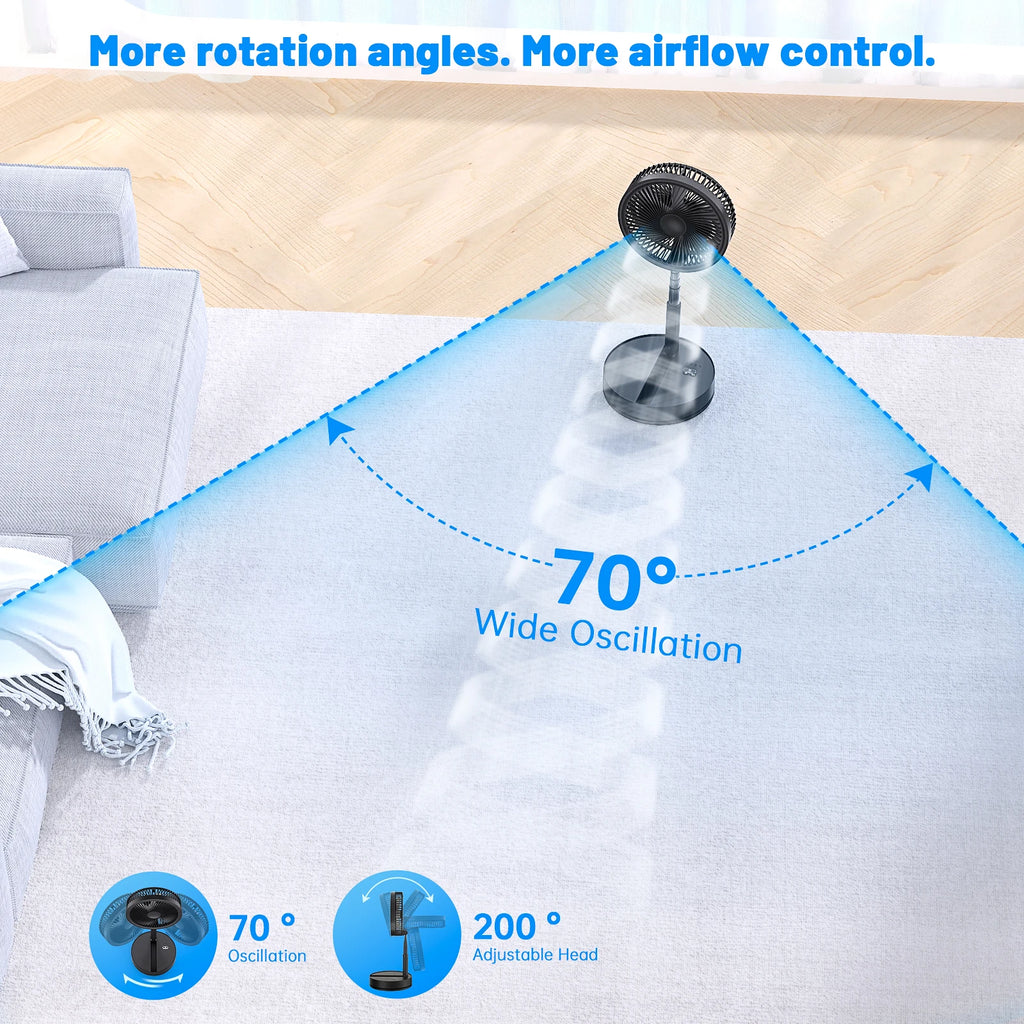 9″ Foldable Telescopic Small Fan USB Rechargeable 7200mAh Battery Operated Fan 4-Speed Adjustable Table Fan With Remote Control