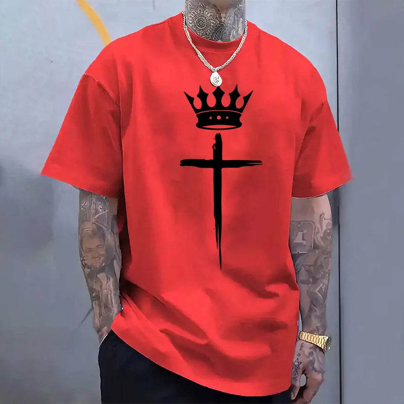 Men's Cross Crown Print 100% Cotton T-Shirt – Cool Casual Tee