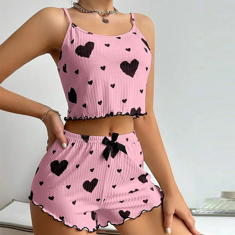 Women's Love Print Pyjama Set – Tank Top & Shorts (S-L)