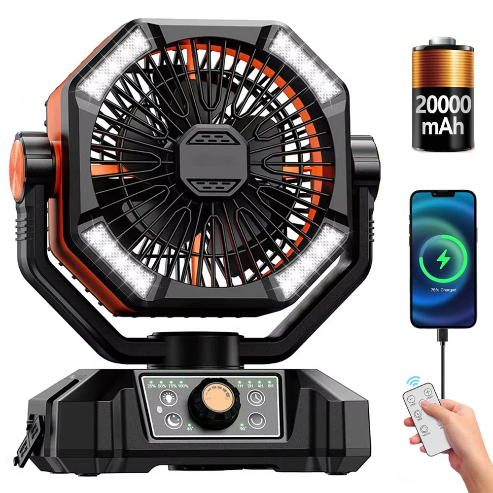 SKYTOO Camping Fan with Dual Motor 20000mAh RechargeableClip Fan with Digital Display with LED Lantern for Camping Outdoor Fan
